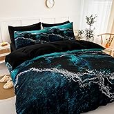 Black Marble Comforter Set 8 Pcs Turquoise Blue Bedding Set King Size Bed in A Bag Blue and Black Stone Texture Abstract Room Decor Black Marble Bed Comforter