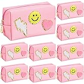Chunful 9 Pcs Preppy Makeup Bag PU Leather Cosmetic Bag Bulk Makeup Plain Pouch Waterproof Toiletry Purse for Women Traveling Pencil Case Valentine's Day Gifts(Pink,Smile, Lightning, Heart)