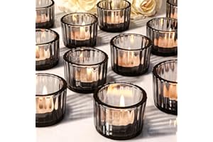 TRIRITE 36pcs Gray Candle Holders Tealight Candle Holders for Table Centerpieces, Glass Votive Candle Holders Bulk for Wedding Decor and Dinner Party (Gray,36)