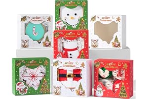 SLShePack 24PCS Christmas Treat Boxes with Window for Dessert,Small Cakes,Pastries,Cookie Gift-Giving&Three Different Christmas Themed Pattern Boxes(4X4X2Inches)