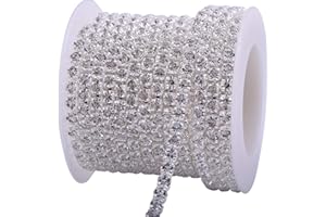 KAOYOO 5 Yards 4MM Zircon Rhinestones Close Chain Beaded Trim for Sewing Crafts,DIY Decoration（Silver）