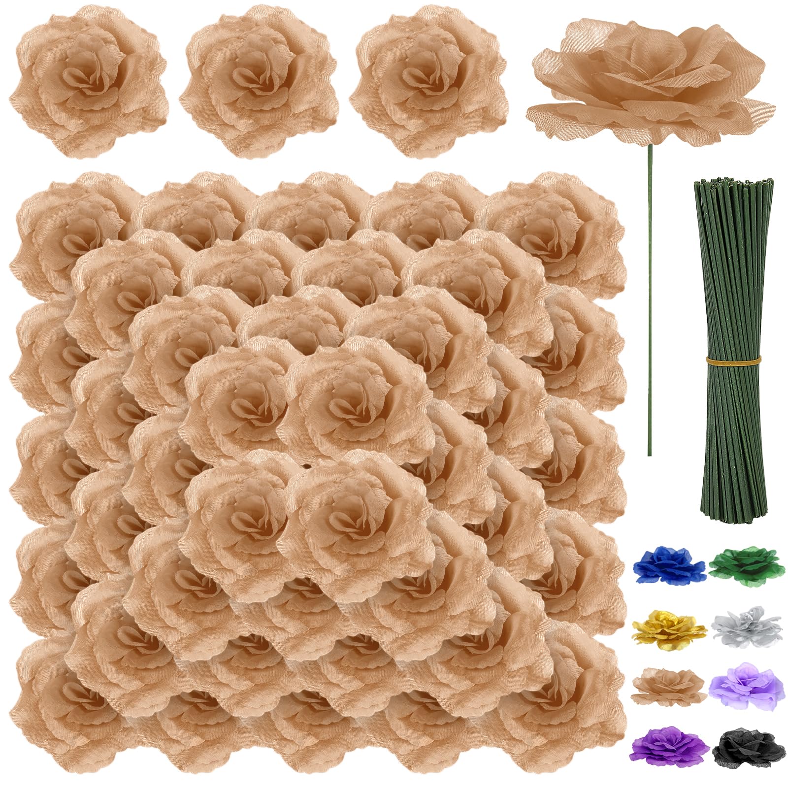 Photo 1 of Rose Head Flowers with Stem - 108pcs Nude & Brown Faux Rose Artificial Flowers Bulk - Silk Rose Tan Flower for Wedding Bouquet Party Home Decor DIY Baby Shower Centerpieces Tables Decoration