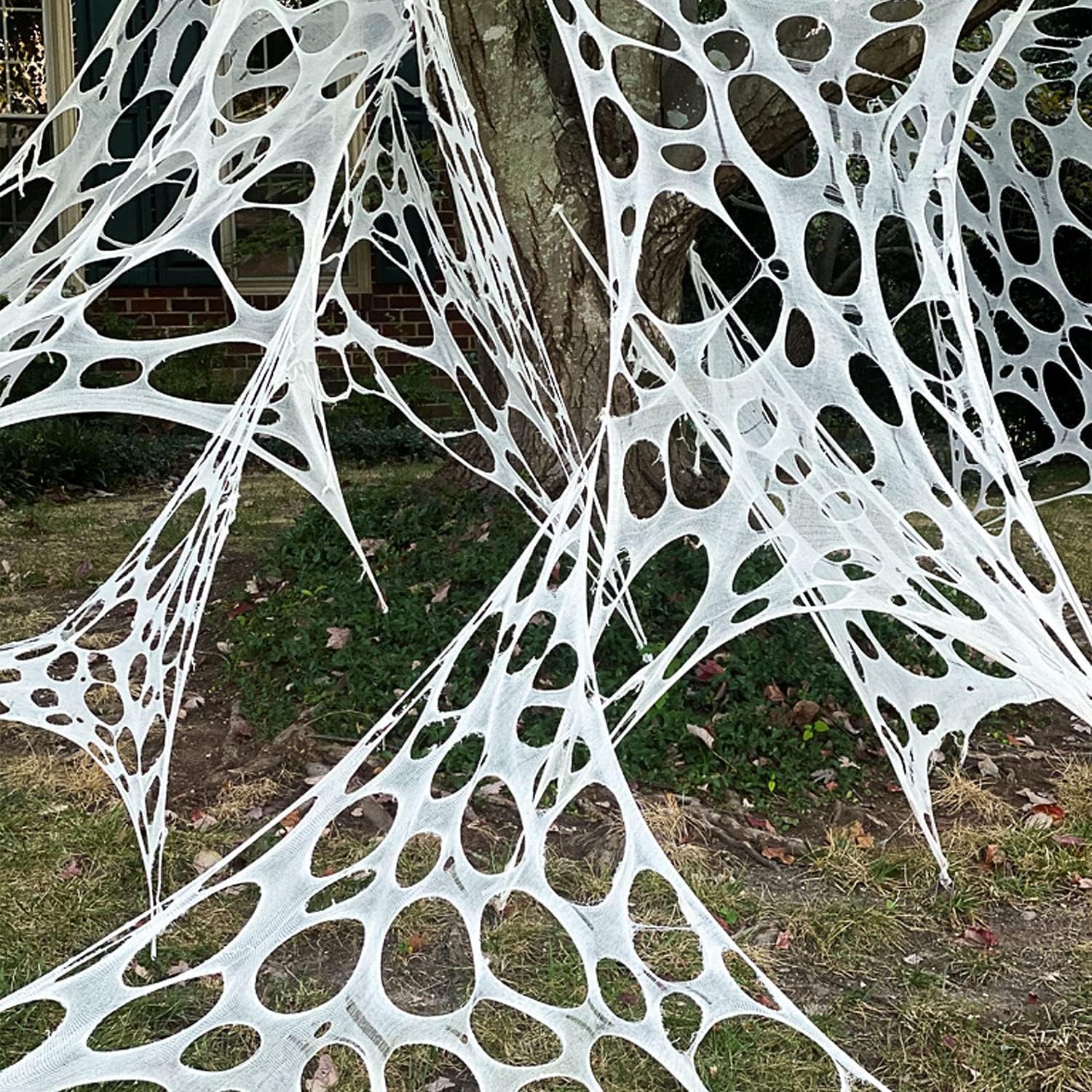 JOYSELLER Spider Web Halloween Decorations Outdoor, Stretchy 450 sqft Halloween Spider Web, Cut-Your-Own Flexible Spider Webbing for Haunted House, Porch, Yard & Party (Spiders Not Included)