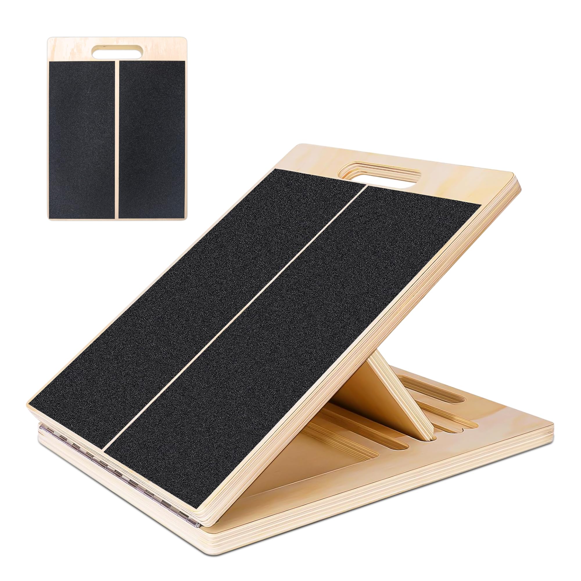Photo 1 of Professional Adjustable Wooden Slant Board for Calf Stretching, Portable 5-Stretch Board for Knees, Non-Slip Foot Incline Board Physical Therapy Equipment Calf Stretch, Extra Side Handle for Carry