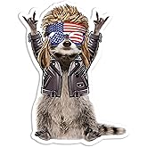United by Color Rocking Raccoon Mullet Sticker - Large 5 Inch, Waterproof, Fade Resistant, Dishwasher Safe, Strong Adhesive - Funny Raccoon Gifts for Adults, Raccoon Stickers