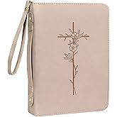 Bible Cover Case for Women Men – Elegant & Classic PU Leather Large Bible Case with Minimalist Debossed Design – Christian Bible Accessories for Men & Women (Beige)