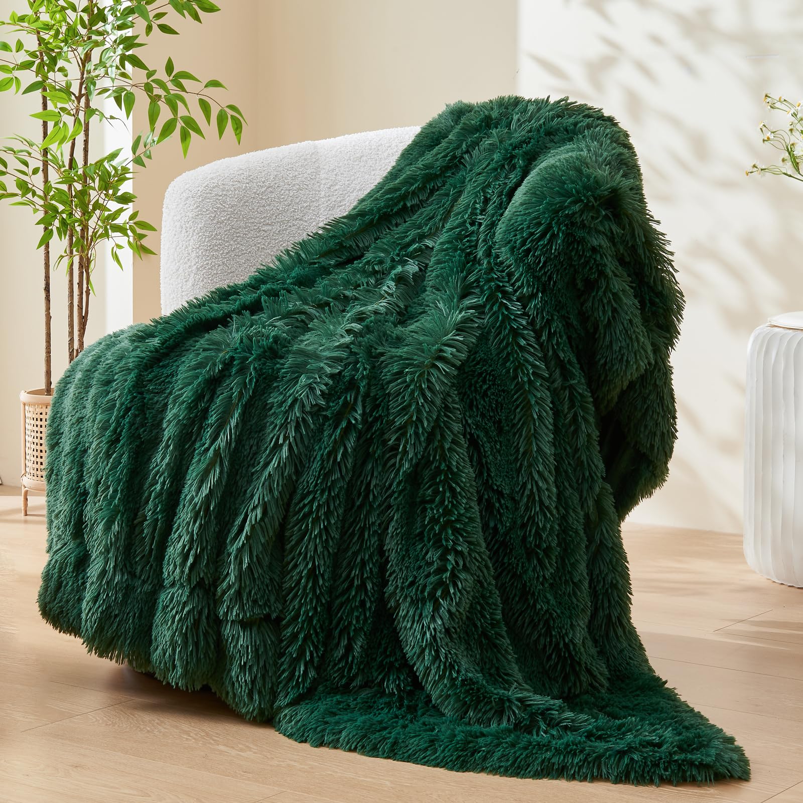 Photo 1 of GONAAP Fuzzy Faux Fur Throw Blanket Dark Green Super Soft Cozy Plush Fuzzy Shaggy Blanket for Couch Sofa Bed (Dark Green, Throw(50"x60"))