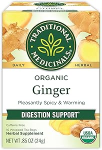 Traditional Medicinals Tea, Organic Ginger, Healthy Digestion, Pleasantly Spicy & Warming, 16 Tea Bags