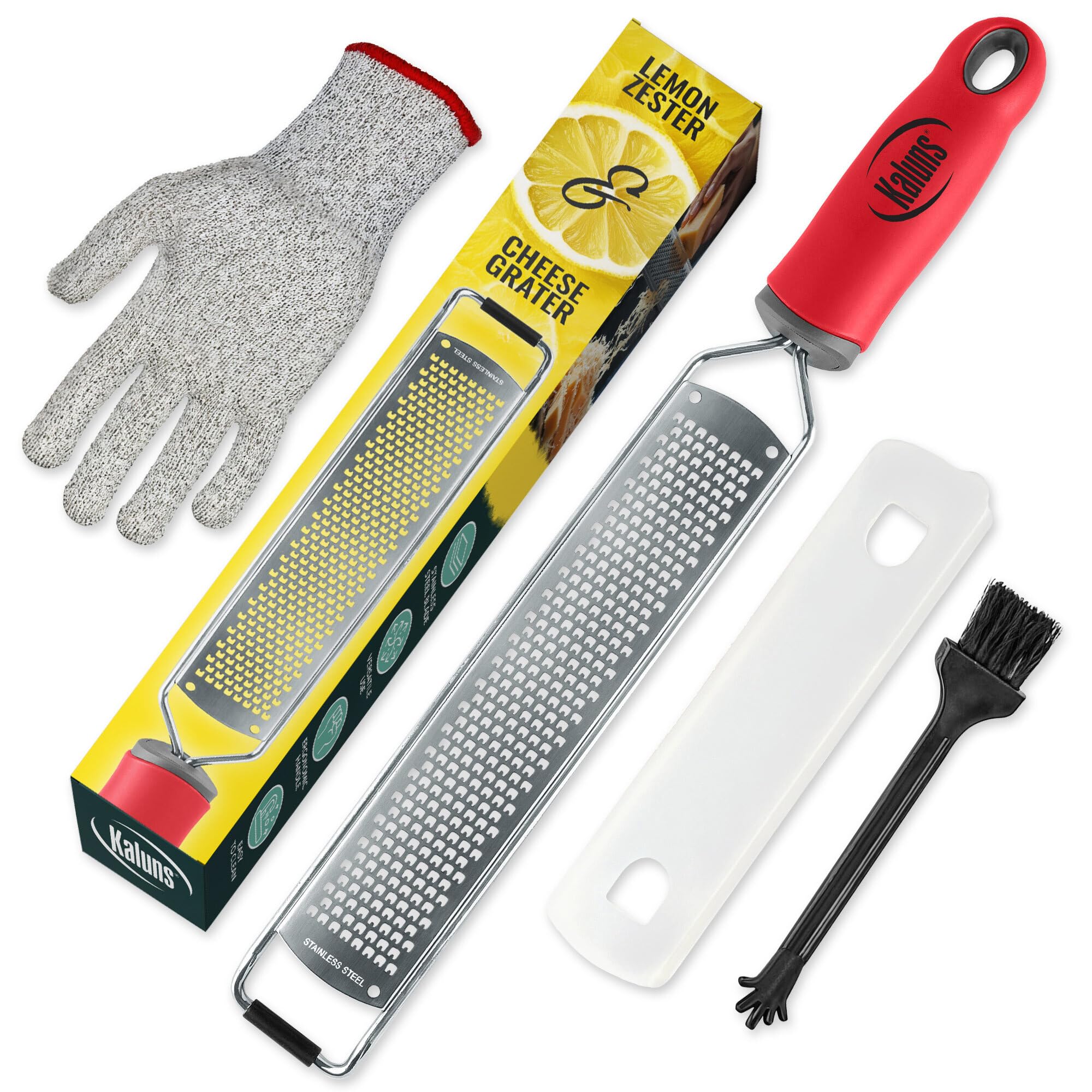 Kaluns Citrus Zester & Cheese Grater, Razor Sharp Stainless Steel Blade With Handle, Chocolate, Lemon Garlic, Fruits, Vegetables