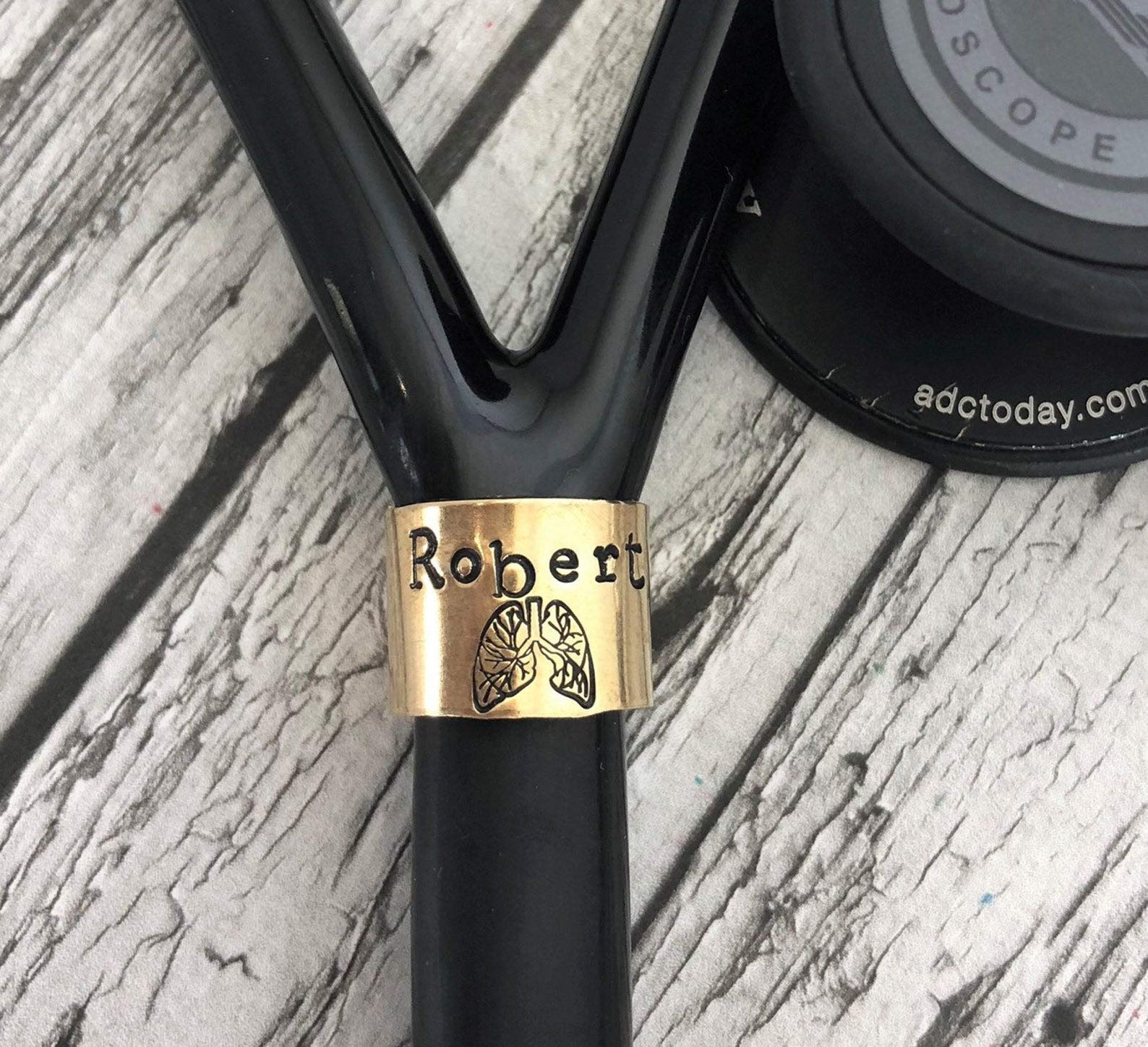 Gold Brass Personalized Stethoscope ID Name Tag, Cuff 1/2" Style Universal Fit Stethoscope Charm