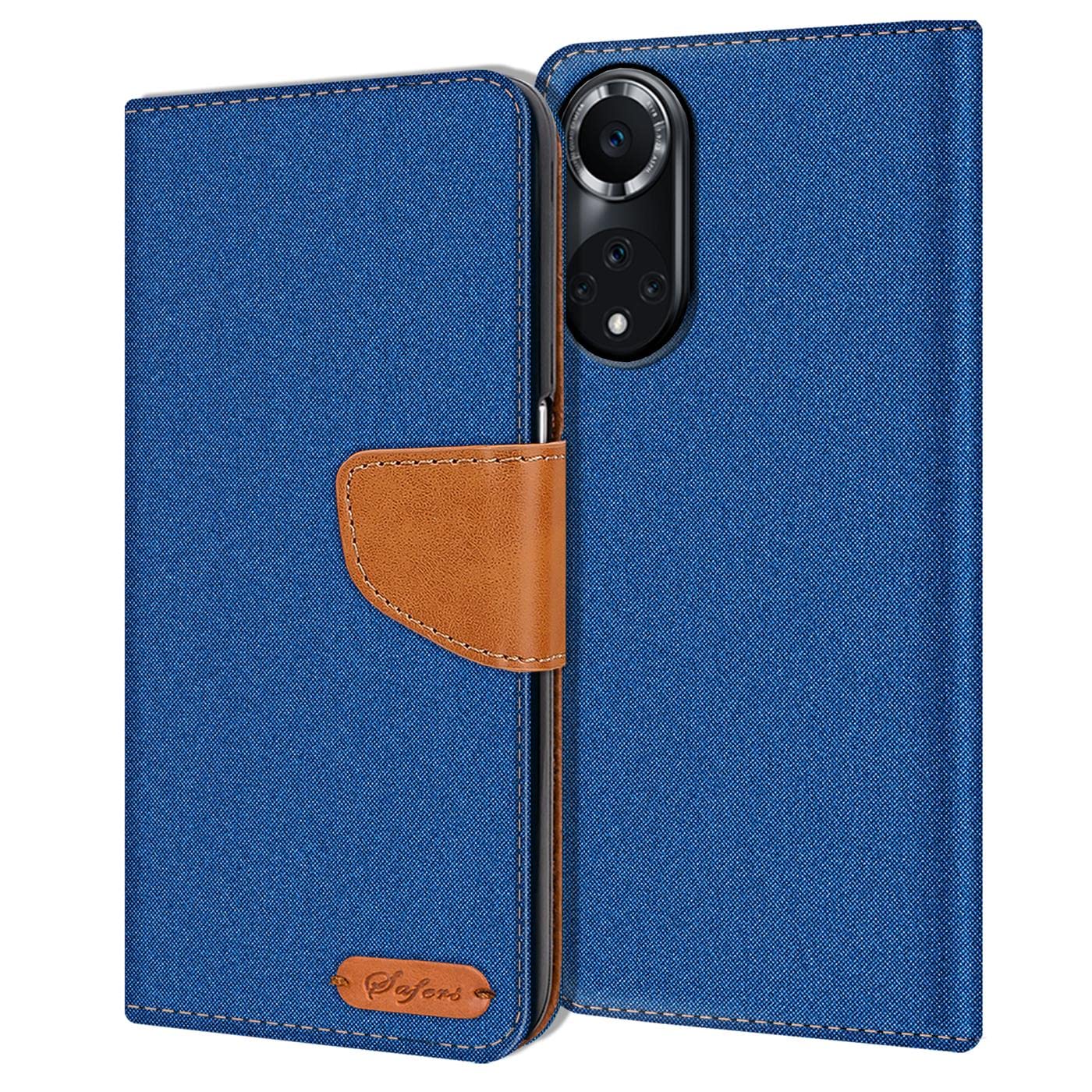 Verco Phone Wallet Case compatible with the Huawei Nova 9, Honor 50 Canvas Faux Leather Book Cover for the Huawei Nova 9 / Honor 50 Flip Case Bag Hinged - Blue