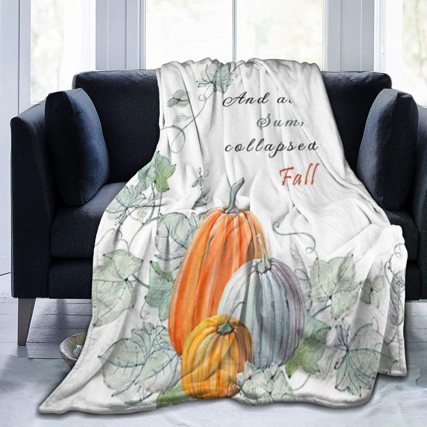 VANKINE Throw Blanket,Fall Pumpkin Watercolor Pumpkin for