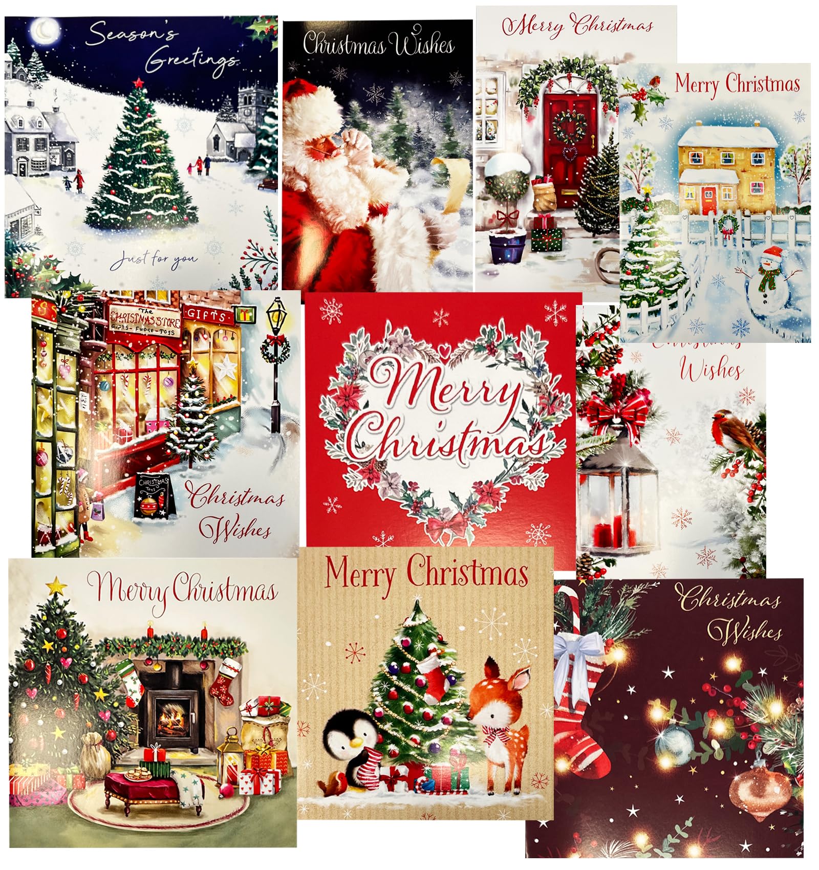 Christmas Cards Pack of 50 Each Xmas Card multipack has 10 different designs. Ecofriendly, Recyclable With Envelopes — image 1