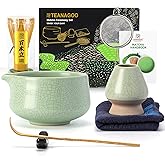 TEANAGOO Matcha Whisk Set Green,7 Pcs Matcha Set,Matcha Starter Kit for Ceremony,Matcha Tea Set for Making Breakfast/Latte,Green Matcha Bowl(Chawan) whith Spout and Whisk,Gift for Friend/Family