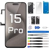 Risidamoy for iPhone 15 Pro Max Screen Replacement 6.1'' LCD with Earpiece | 3D Touch Full HD Screen Digitizer Frame Assembly Proximity Sensor Ambient Light Sensor Tool Kit A3102 A2848 A3101 A3104