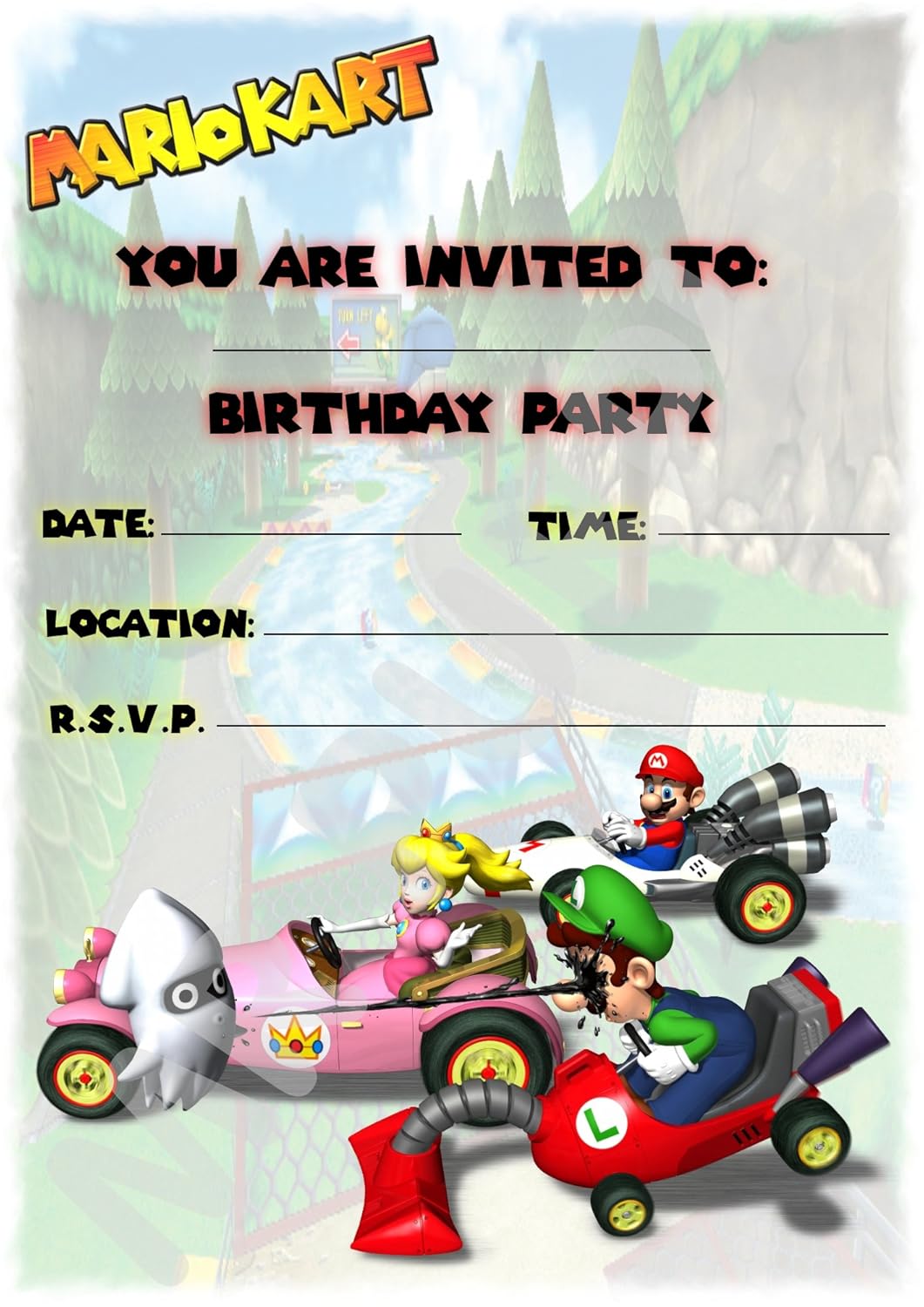 Super Mario Kart Birthday Party Invites Portrait Design Party
