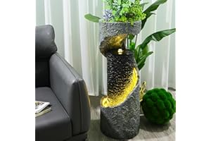 Bumilgar 35.4" Spiral Water Fountain Indoor Modern Garden Waterfall Outdoor Floor Standing Fountain with Led Lights and Light Strip for Home Art Decor,Backyard,Patio,Pool,Deck,Backyard,Porch,Office