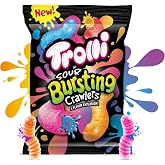 Trolli Sour Bursting Crawlers Gummy Worms Candy, 4.25 oz | Sour gummy worms, bursting center, peg bag, snacking, on-the-go, party, novelty texture