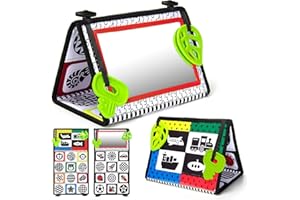 teytoy Tummy Time Baby Mirror Toys with Teethers, Double Black and White High Contrast Baby Toys 0-6 Months, Foldable Floor Sensory Development Toys for Infants Newborn