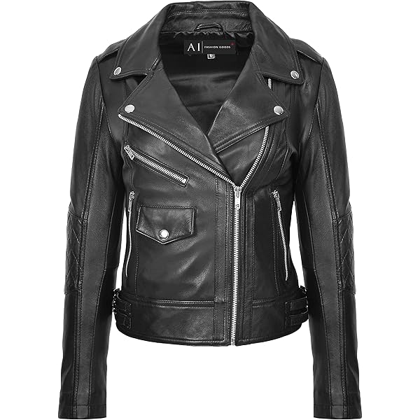 Women's Black Biker Jacket Slim Fit Moto Style Real Lambskin