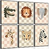 MTLXSBLT 6Pcs Baby Safari Wall Art Nursery Cute Animal Posters Pictures Kids Jungle Animal Canvas Painting Giraffe Zebra Leopard Crocodile Lion Elephant Prints For Boys Girls Room Wall Decor Unframed