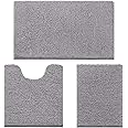 HOMEIDEAS 3 Pieces Bathroom Rugs, Ultra Soft Non Slip Absorbent Chenille Toilet Bath Mat Set (Grey)
