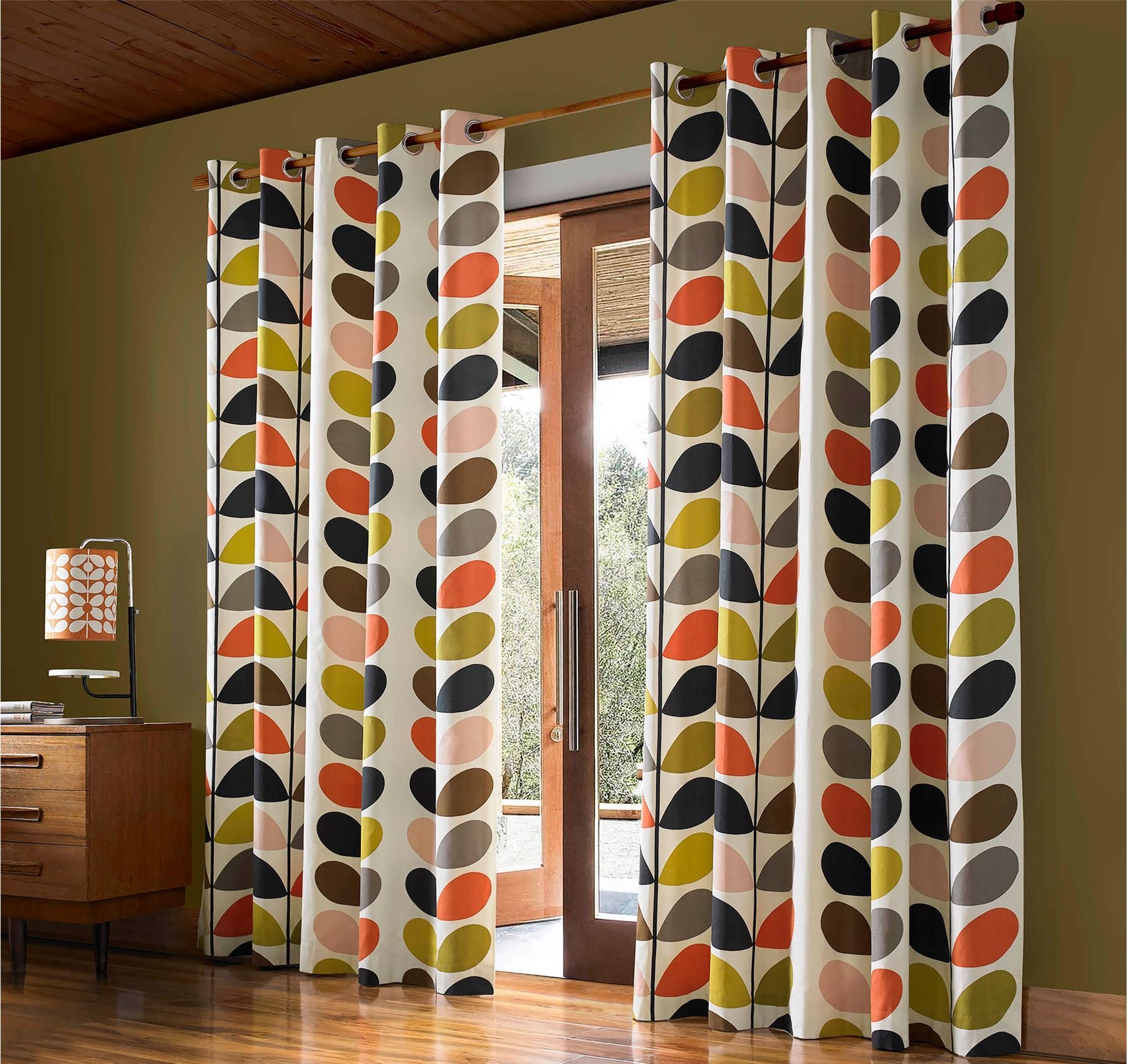 ORLA KIELY MULTI STEM CREAM ORANGE GREEN 90" X 90" - 229CM X 229CM RING TOP CURTAINS DRAPES