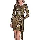 BCBG Womens Long Sleeve Metallic Surplus A-line Mini Cocktail Dress