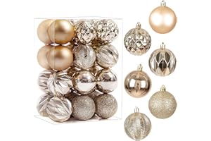 WENHUI Christmas Balls Ornaments-2.36in 24CT Shatterproof Plastic Christmas Decorations for Xmas Tree with Hanging Loop in 6 Styles,Champagne