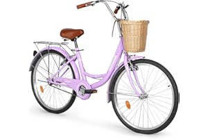 Brightpeak Beach Cruiser Bike for Women & Men - 24" & 26" Comfort Bike with Front Basket & Rear Rack, High-Carbon Steel Frame, Adjustable Seat - Multi-Color Options