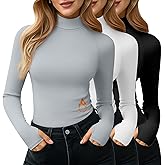 Velvelhall 3 Pack Women's Turtleneck Shirts Long Sleeve Slim Fit Thermal Underwear Tops Mock Neck Base Layer with Thumb Holes