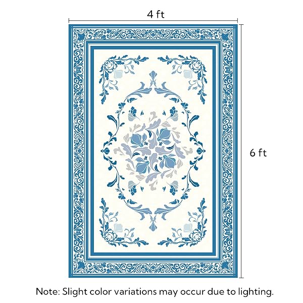 SOULFUL MEDIUM PILE 4X6 RUGS FOR LIVING ROOM – COZY SOFT UNDERFOOT AREA RUG – BLUE BOHO FLORAL – WASHABLE NON-SLIP – PERFECT FOR BEDROOM KIDS ROOM UNDER DINING TABLE OFFICE