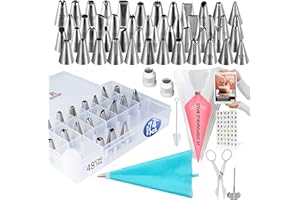 Cake Decorating Kit Supplies | RFAQK 74 PCs Piping Bags and Tips-48 Numbered Stainless Steel Piping Tips & Icing Bags-Reusabl