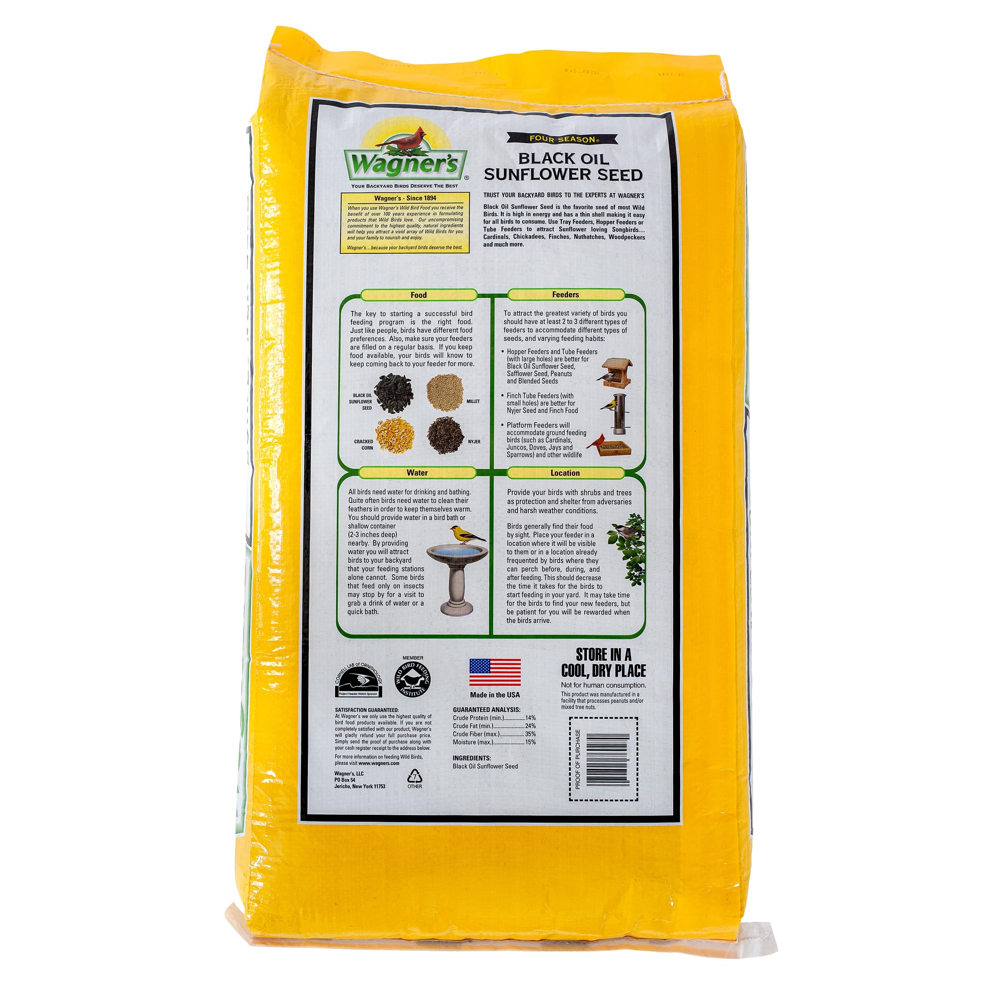Wagner's 76027 Black Oil Sunflower Wild Bird Food, 25-Pound Bag