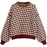 CIDER Women's Sweaters Jacquard Long Sleeve Trendy Knit Sweater Pullover Loose Fit Casual Old Money Fall Outfits