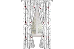 Jay Franco Window Curtains for Bedroom 4-Piece Drape Set with 2 Tiebacks, White - Hello Kitty, 42" W x 84" L (Pack of 2)