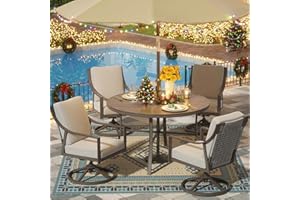 NATURAL EXPRESSIONS 5-Piece Outdoor Patio Dining Set, 4pcs Patio Swivel Rocking Chairs and 38’’ Round Dining Table with 1.65’’ Umbrella Hole