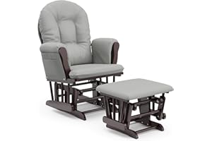 Storkcraft Premium Hoop Glider and Ottoman (Espresso with Light Gray) – Padded Cushions with Storage Pocket, Smooth Rocking Motion, Easy to Assemble, Solid Hardwood Base