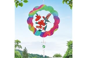 APIPI Light Catcher Wind Spinners Outdoor with Spiral Tail - Hummingbird 3D Hanging Garden Yard Patio Window Decor Gift for Women Mom Grandma Wife, Kinetic Spin Eye-Catching Fun to Watch Art Sculptures