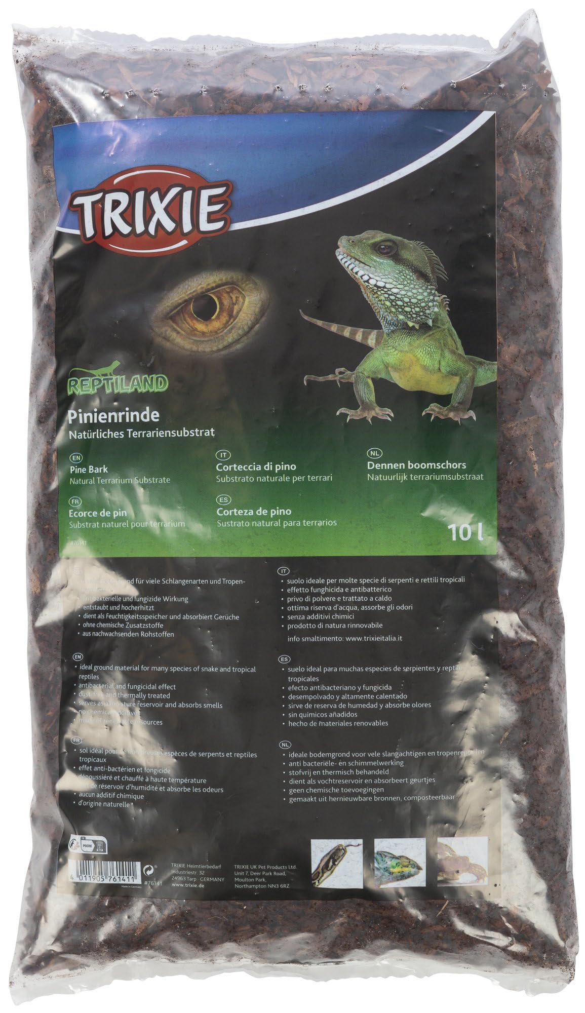 TRIXIE pine bark terrarium substrate ideal for snakes and tropical reptiles - 10 litres - antibacterial - dedusted and highly heated - moisture retainer - without chemical additives - 76141