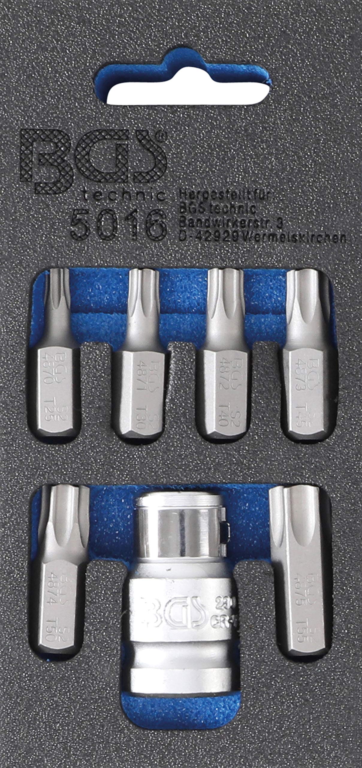 BGS 5016 | Screwdriver Bit Set | 10 mm (3/8") hex Drive | T-Star (for Torx) | 7 pcs.