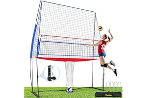 TYRSEN Volleyball Practice Net with Ball Return System, Height Adjustable 6.5-8FT, 11 * 8FT Portable Volleyball Training Equipment for Serving, Spiking, Solo and Team Drills, Indoor/Outdoor Use