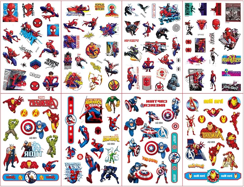 Aisszhao Boys Cartoon Temporary Tattoos 8 Sheets Waterproof Large Size
