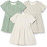 Amazon Essentials Baby Girls' Short Sleeve Bodysuit Dress, Pack of 3