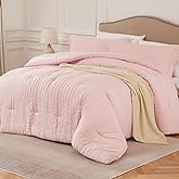 Quataly Pink Queen Comforter Set - 3 Pieces Seersucker Lightweight Bedding Comforter Sets (1 Soft Fluffy Comforter & 2 Pillowcases) - All Seasons Cozy Cute Bed Sets for Women Girls
