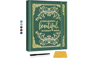 CWEGSJ Love Story Magnetic Self-Stick Page Photo Album for 3x5 4x6 5x7 Pictures DIY Memory Leather Cover Album Wedding Gift for Couples,Husband & Wife(Album Love Story-Dark Green)