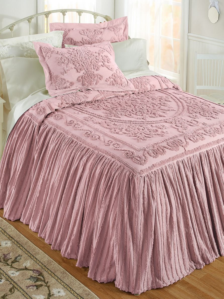 3pc 100 Cotton Drop Ruffle Chenille Bedspread Set … (King Size, Rose Pink) Home