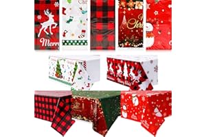 REMERRY 10 Pcs Christmas Plastic Tablecloth Disposable Christmas Party Tablecloth Decorations 54 x 108 Inch Snowflakes Waterproof Plastic Rectangular Table Cover for Merry Christmas Part