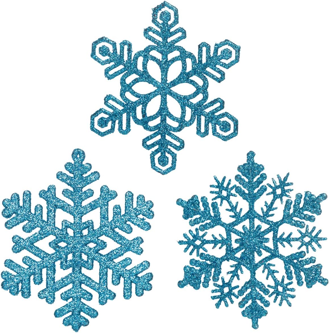 Ornaments - 48pcs 4 Inch Pre-Strung Blue Snowflake Ornaments for Christmas Tree Decorations, Hanging Plastic Glitter Snowflake Christmas Ornaments Bulk in Turquoise Blue
