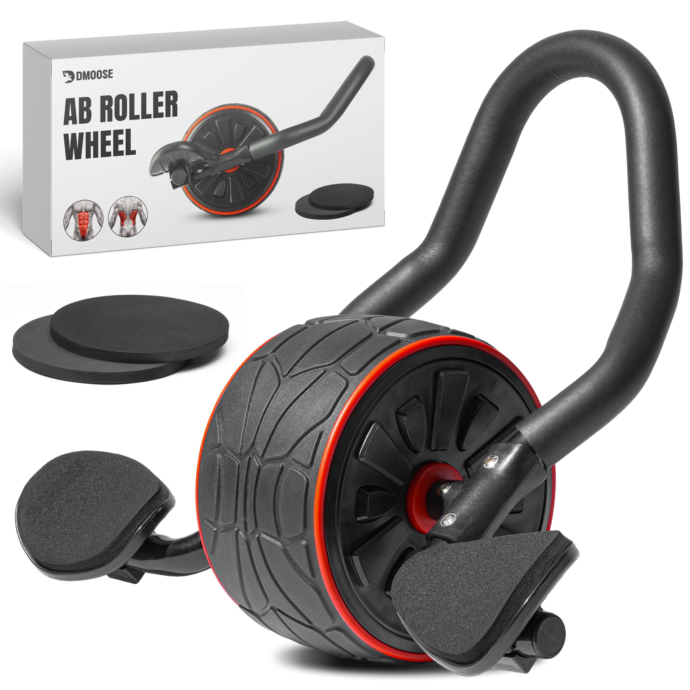 DMoose Fitness Ab Roller Wheel with Elbow Support & 2 Knee Pads - Abdominal Exercise Trainer for Core Strength Training - Ultimate Abs Workout Equipment for Home and Gym - Ab Machine for Men & Women